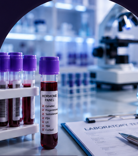 Hormone panel blood sample tube in a laboratory setting